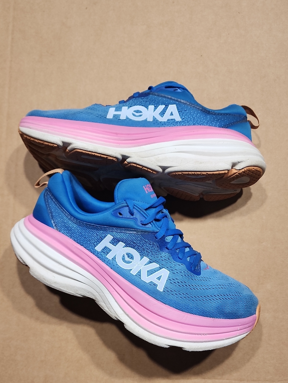 Hoka Bondi 8 Womens Size 8B Coastal Sky All Aboard Running Shoes Sneaker Comfort